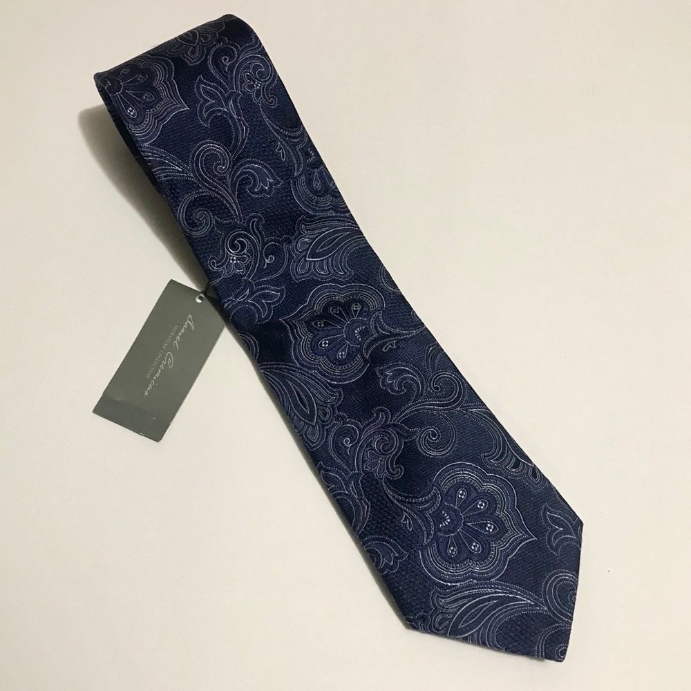 Daniel‎ Cremieux Signature Collection Navy Blue Silk Paisley Floral Mens Necktie